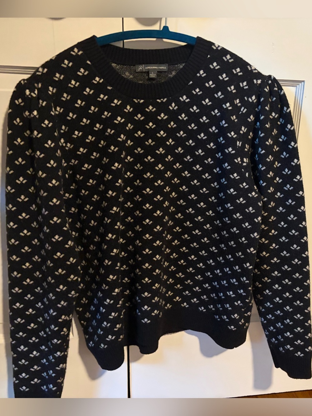 Adrianna Papell Black Cream Geometric Pattern Sweater